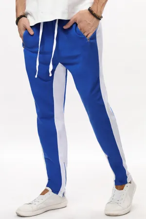 Blue Colorblock Patchwork Zipper Casual Mens Joggers