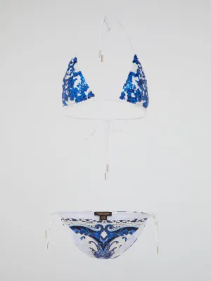 Blue Embellished Swimwear