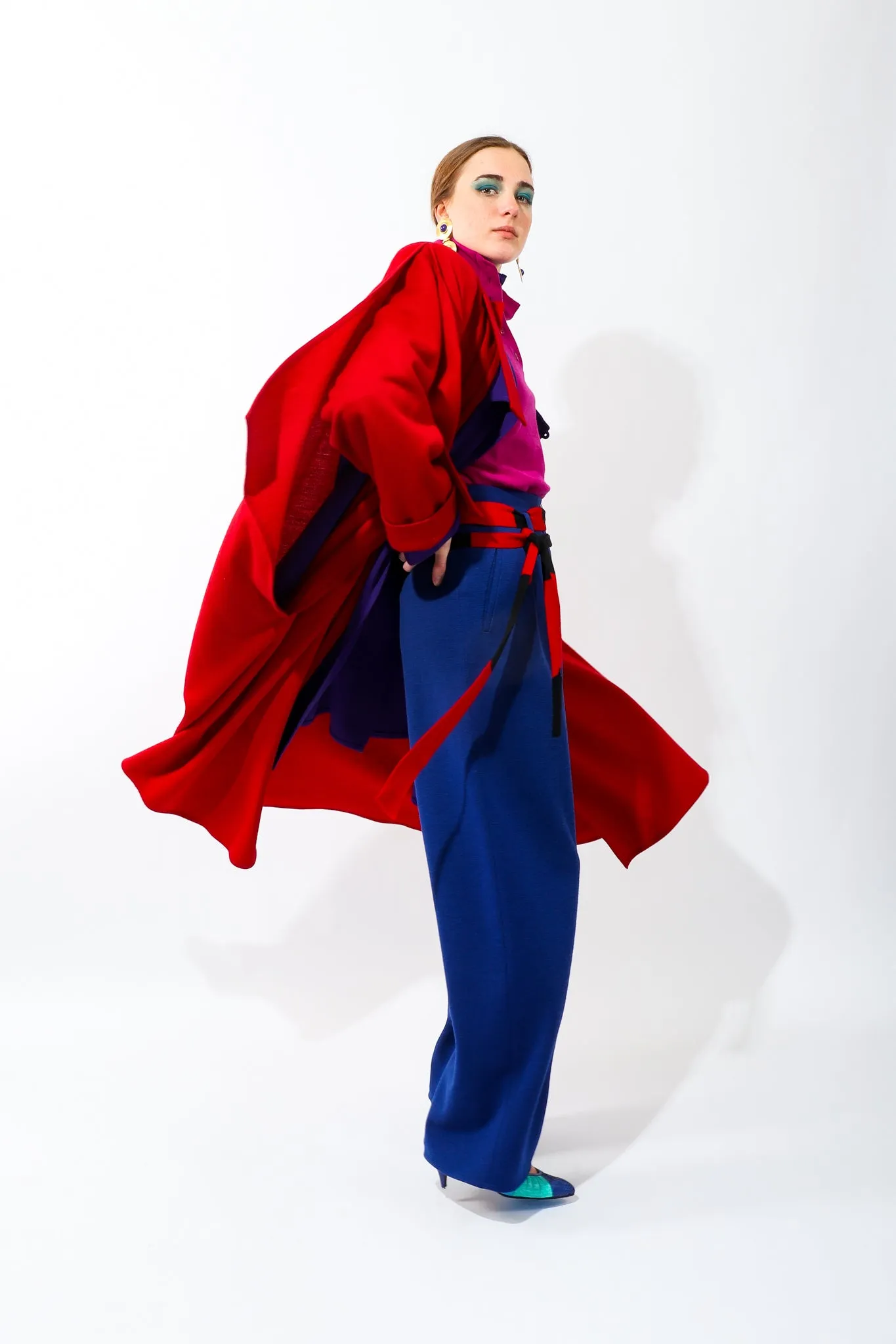 Blue Knit Pleated Pant