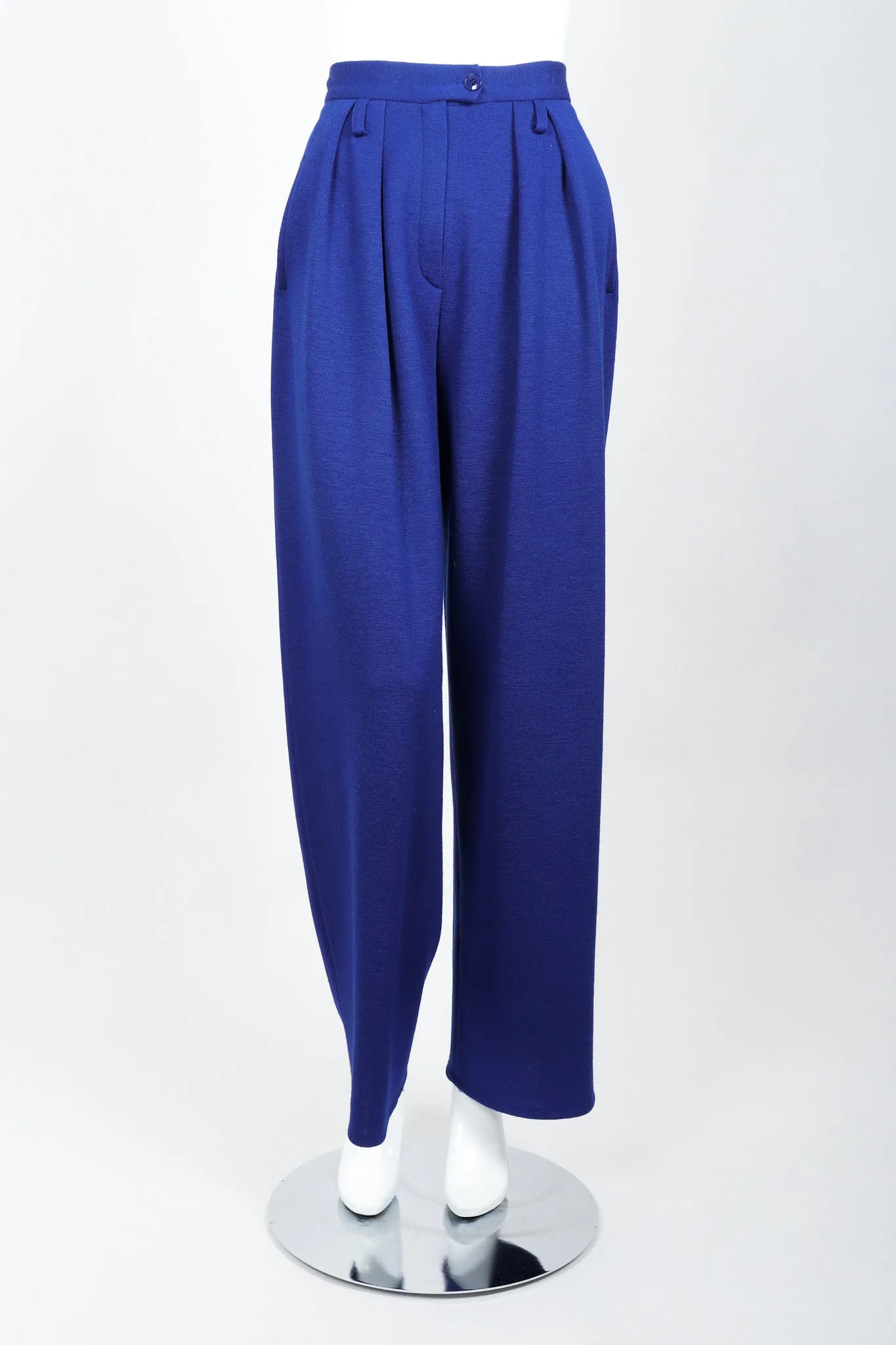 Blue Knit Pleated Pant