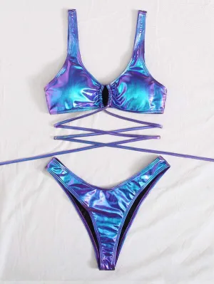 Blue Lagoon Metallic High Cut Swimsuit