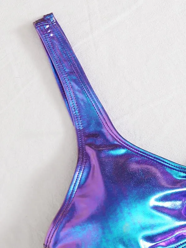 Blue Lagoon Metallic High Cut Swimsuit