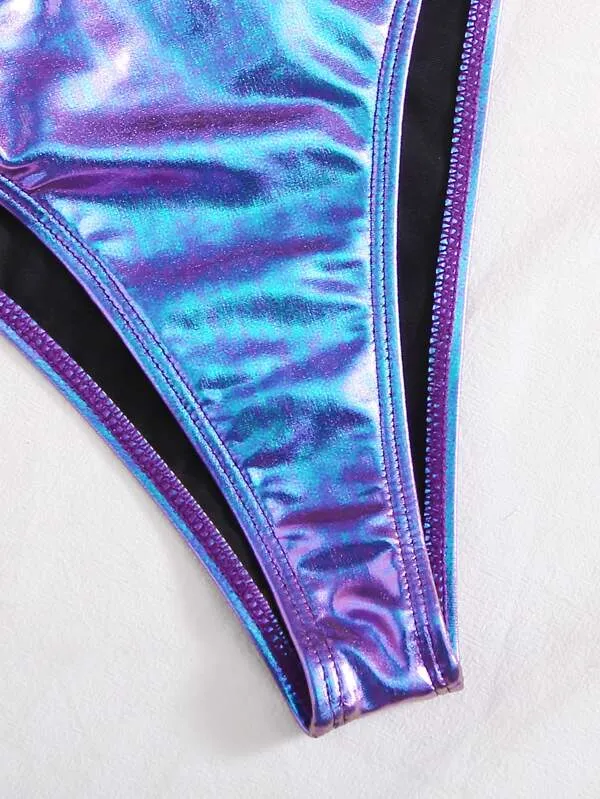 Blue Lagoon Metallic High Cut Swimsuit