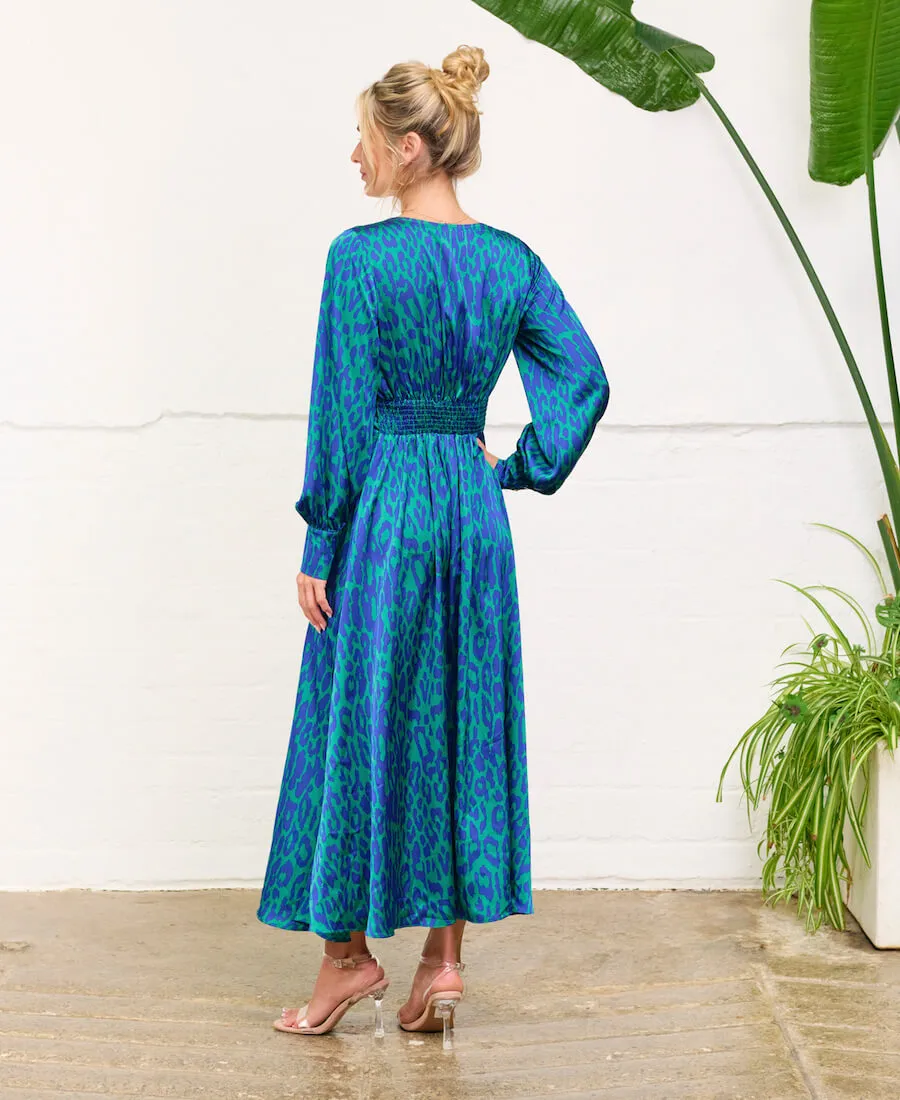 Blue Leopard Printed Maxi Dress