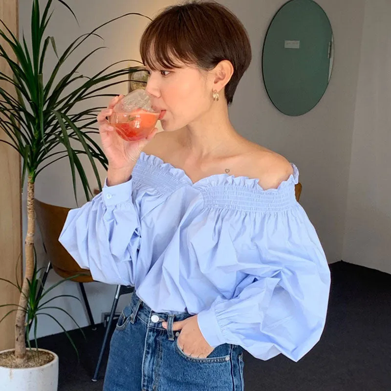 Blue Off-Shoulder Solid Blouse