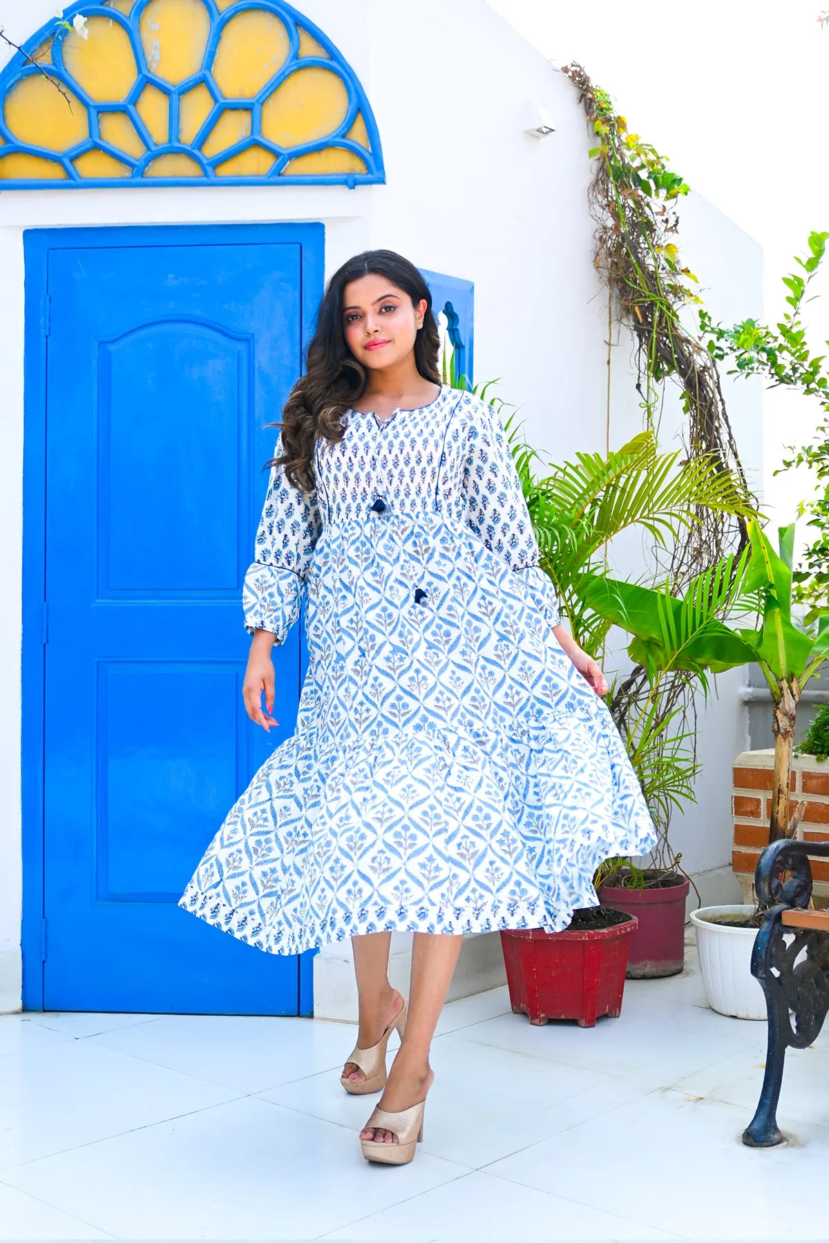 Blue Pure Cotton Flared Dress