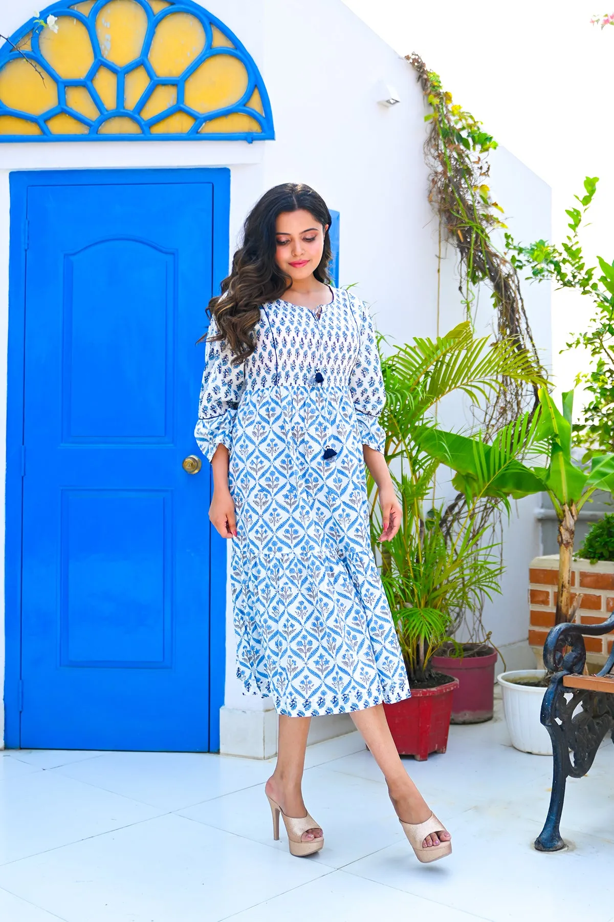 Blue Pure Cotton Flared Dress