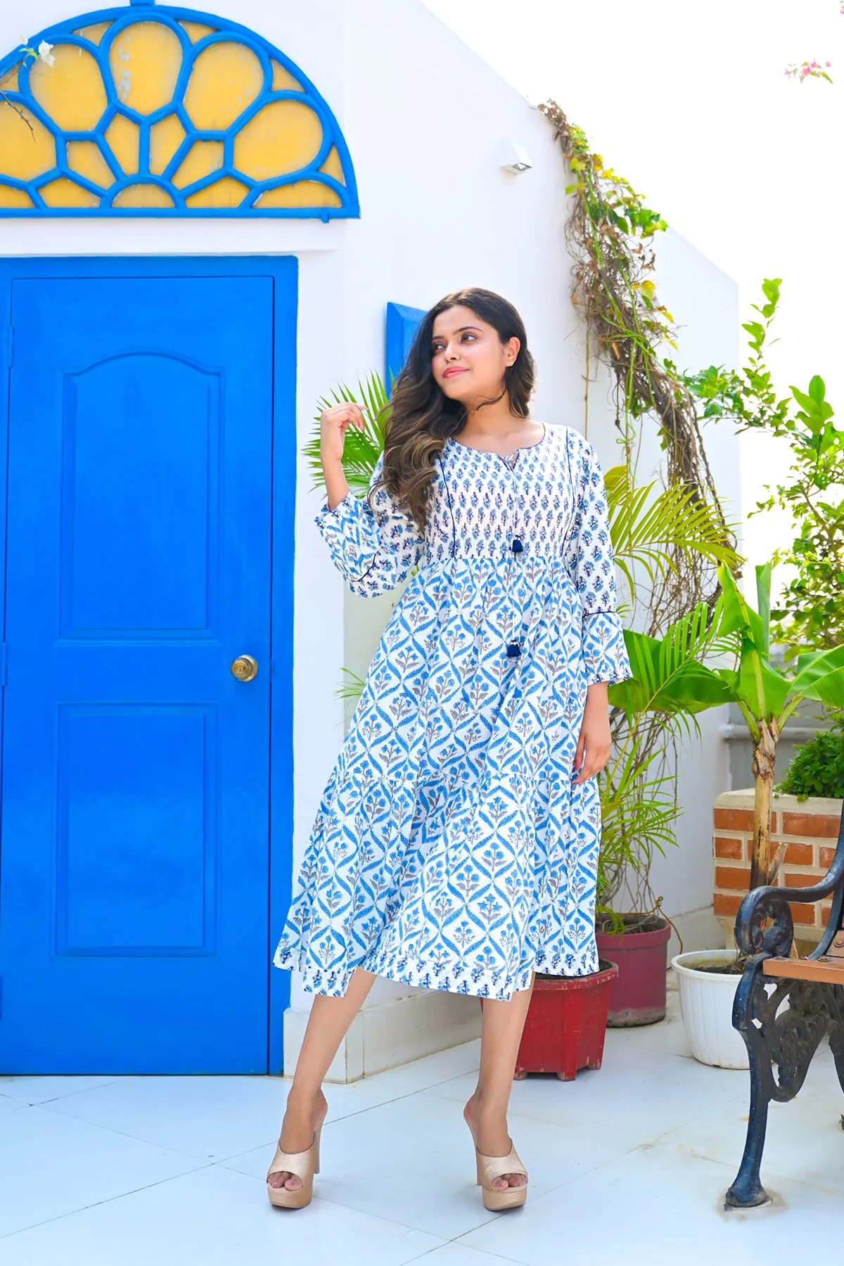 Blue Pure Cotton Flared Dress