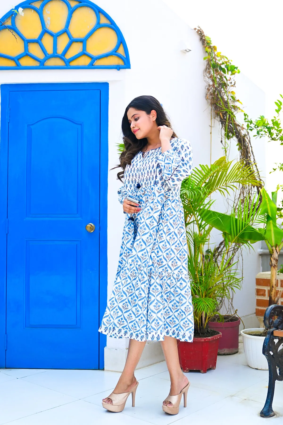Blue Pure Cotton Flared Dress
