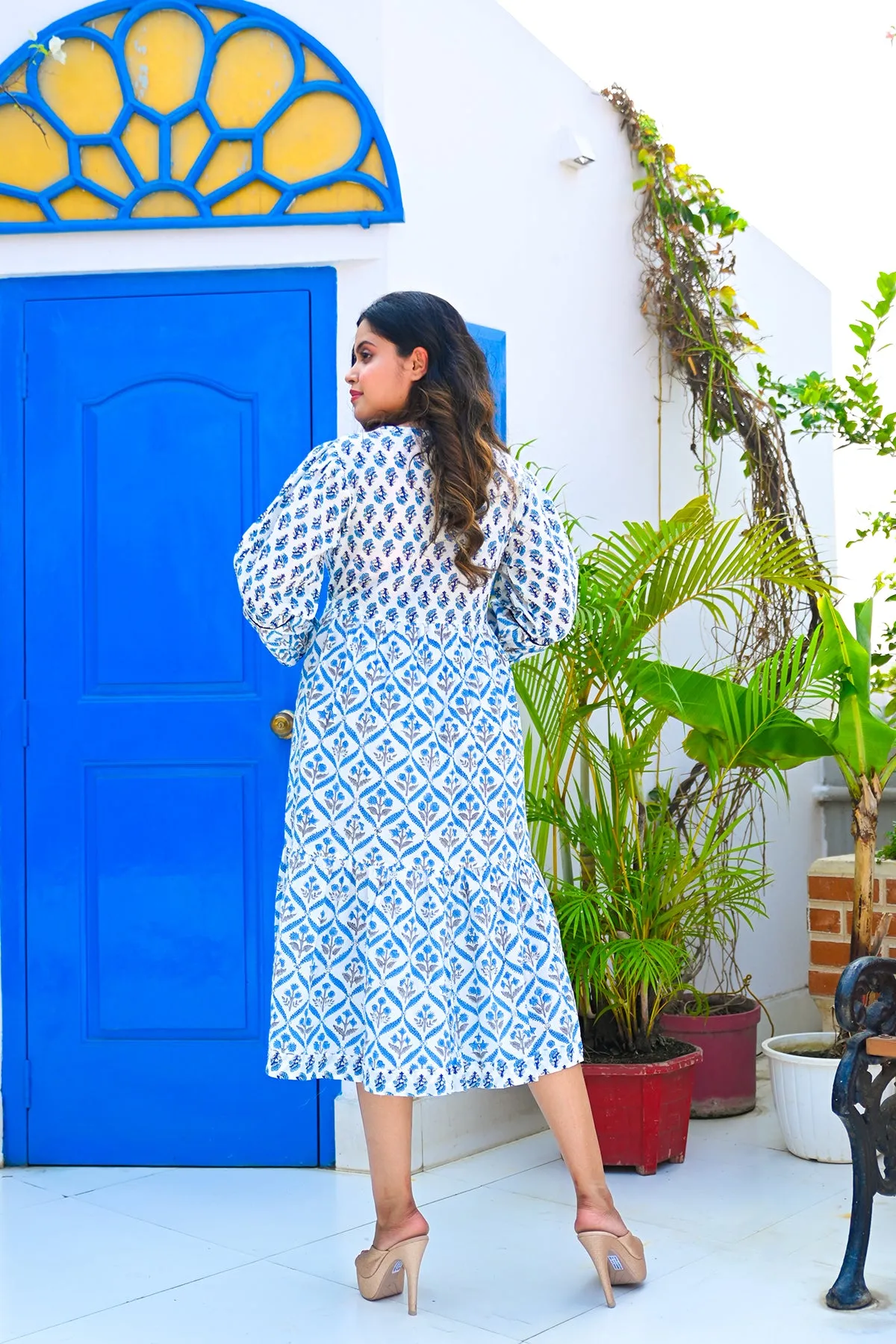 Blue Pure Cotton Flared Dress