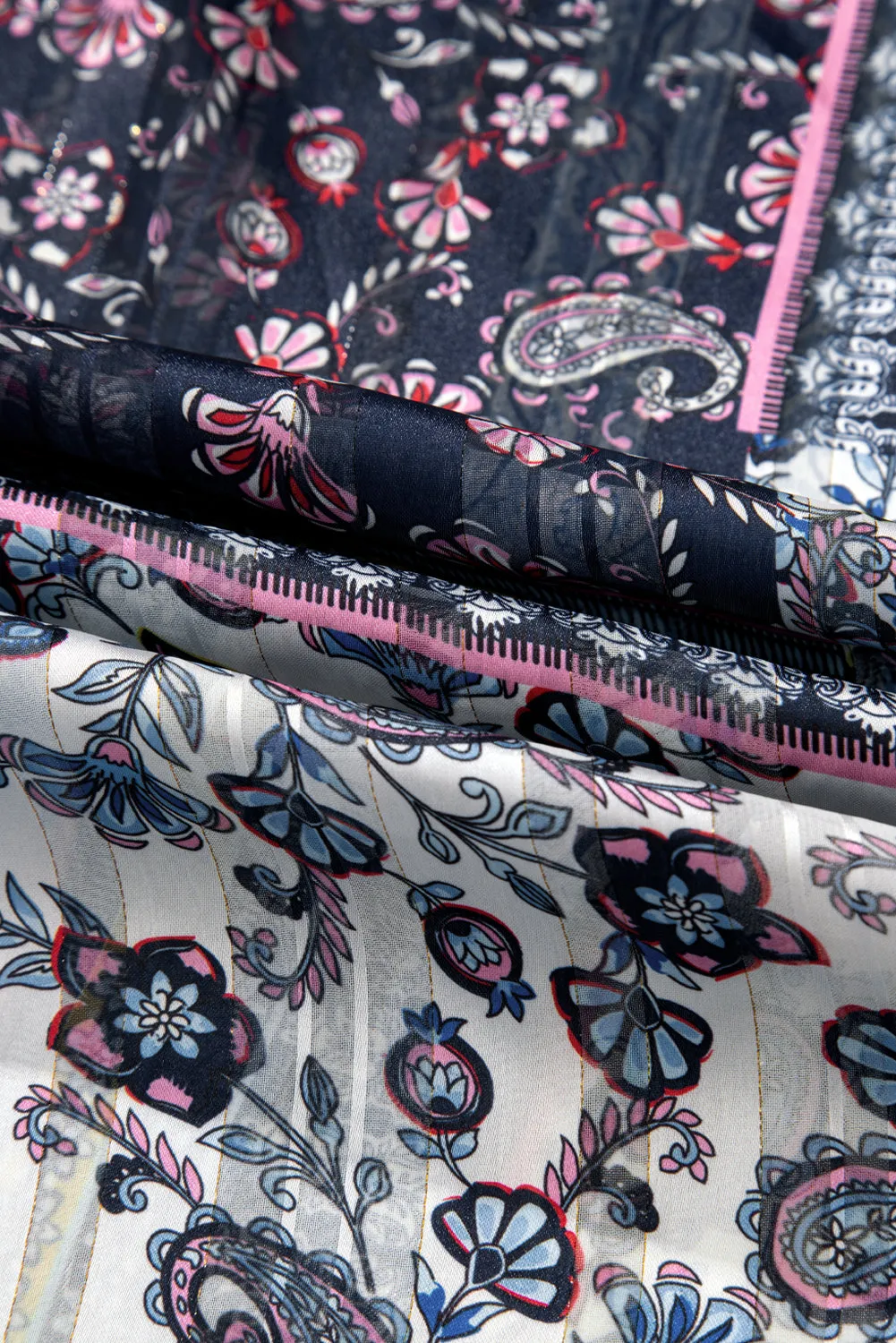 Blue Retro Floral Print Long Loose Open Front Kimono