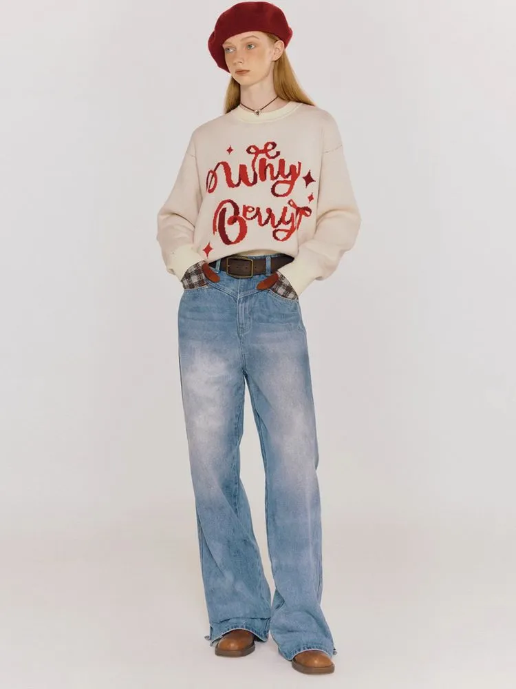Blue Straight Casual Pants