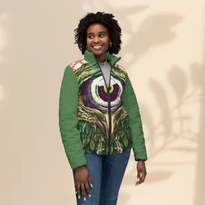 Bohemian Owl Women’s Puffer Jacket - Artful and Stylish Outerwear