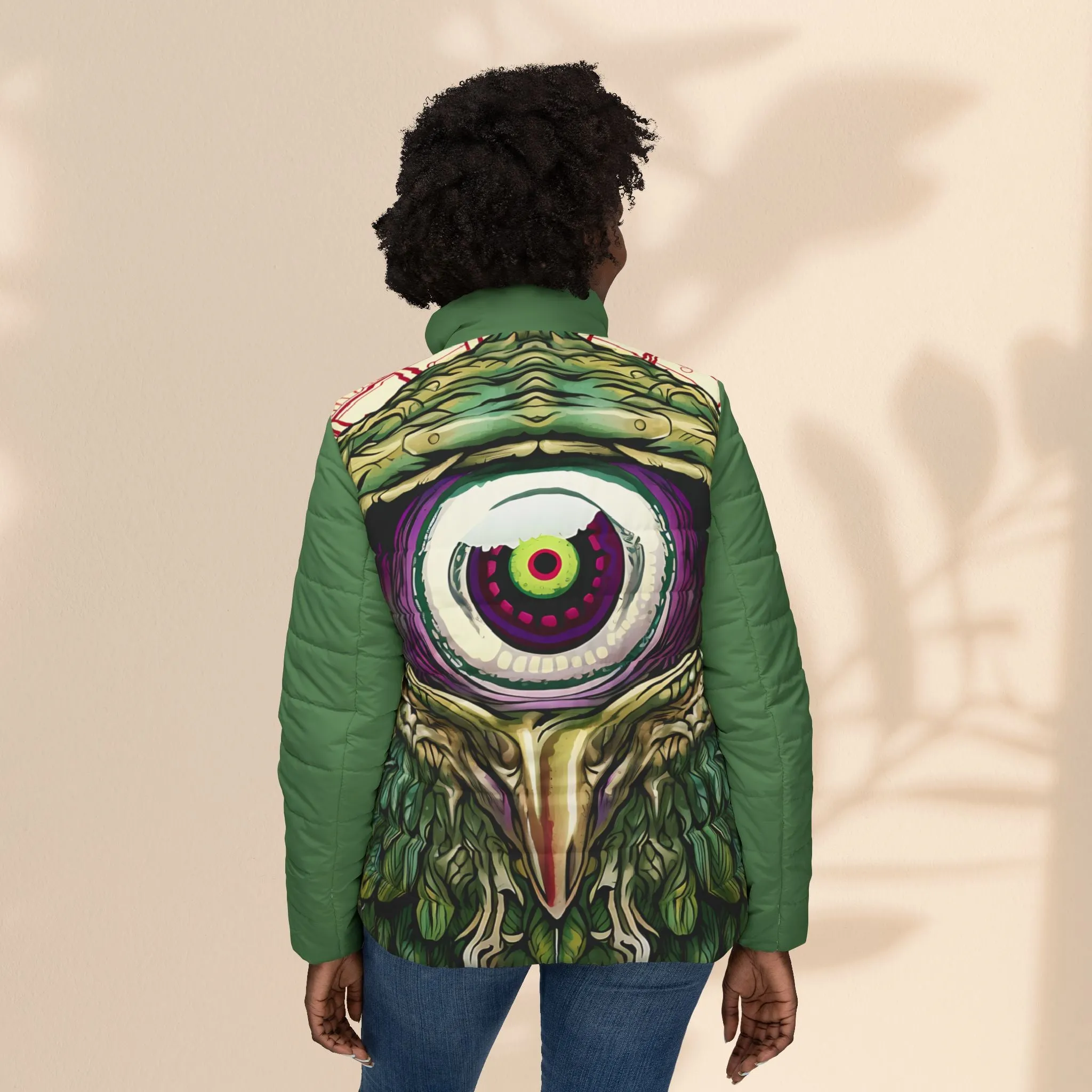 Bohemian Owl Women’s Puffer Jacket - Artful and Stylish Outerwear