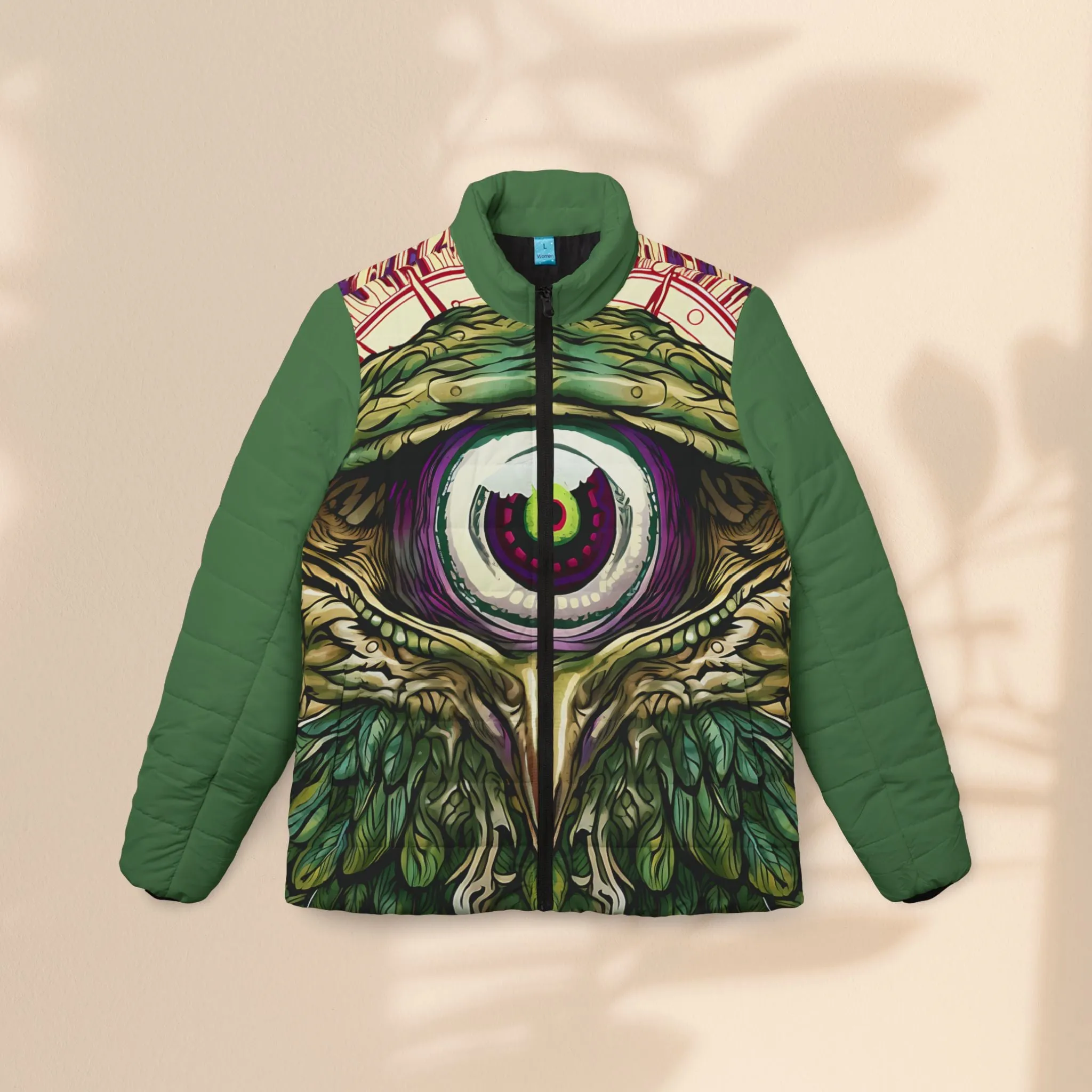 Bohemian Owl Women’s Puffer Jacket - Artful and Stylish Outerwear