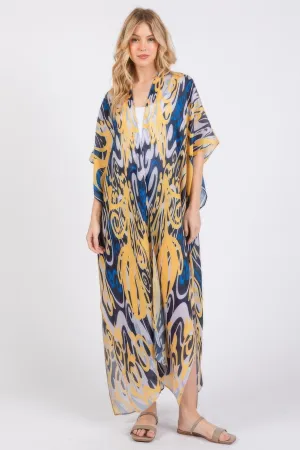 Boho Print Open Front Long Kimono