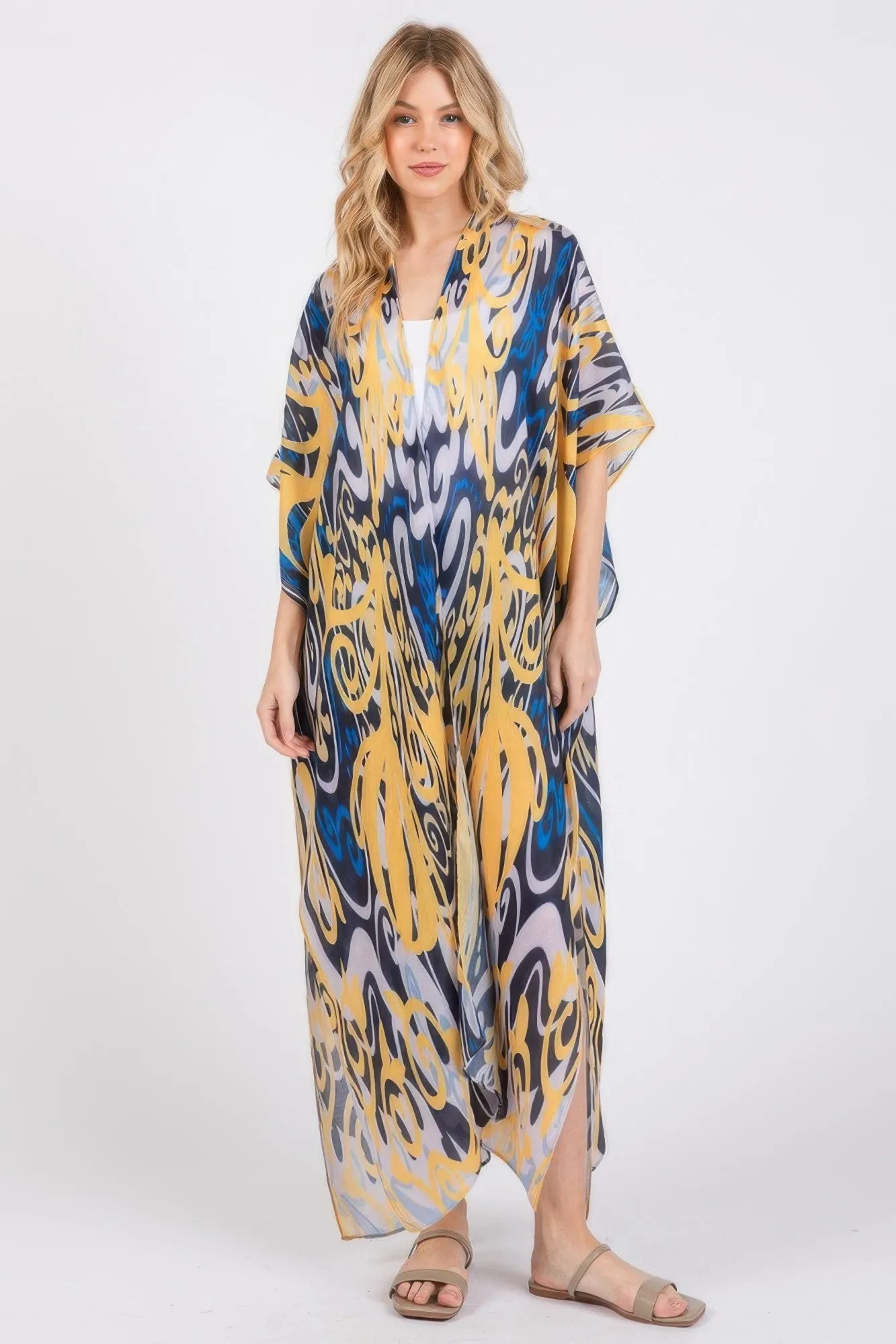 Boho Print Open Front Long Kimono