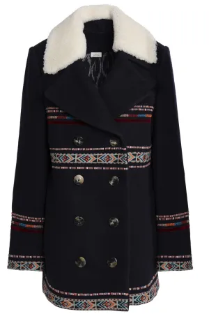 Boho Style Double Breasted Winter Coat in Navy