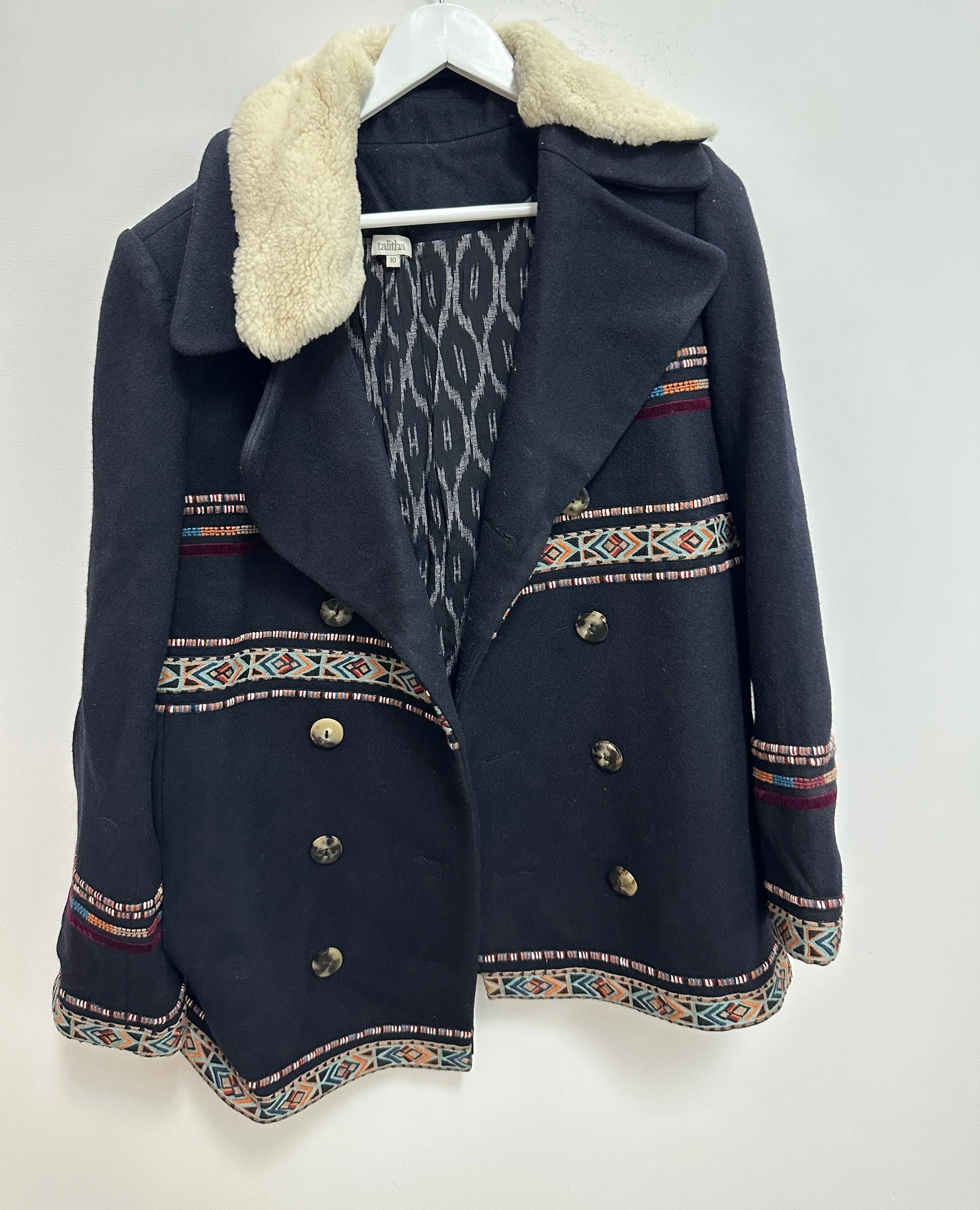 Boho Style Double Breasted Winter Coat in Navy