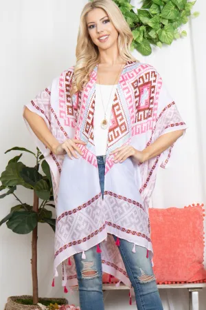 BOHO TRIBAL PRINT TASSEL OPEN FRONT KIMONO