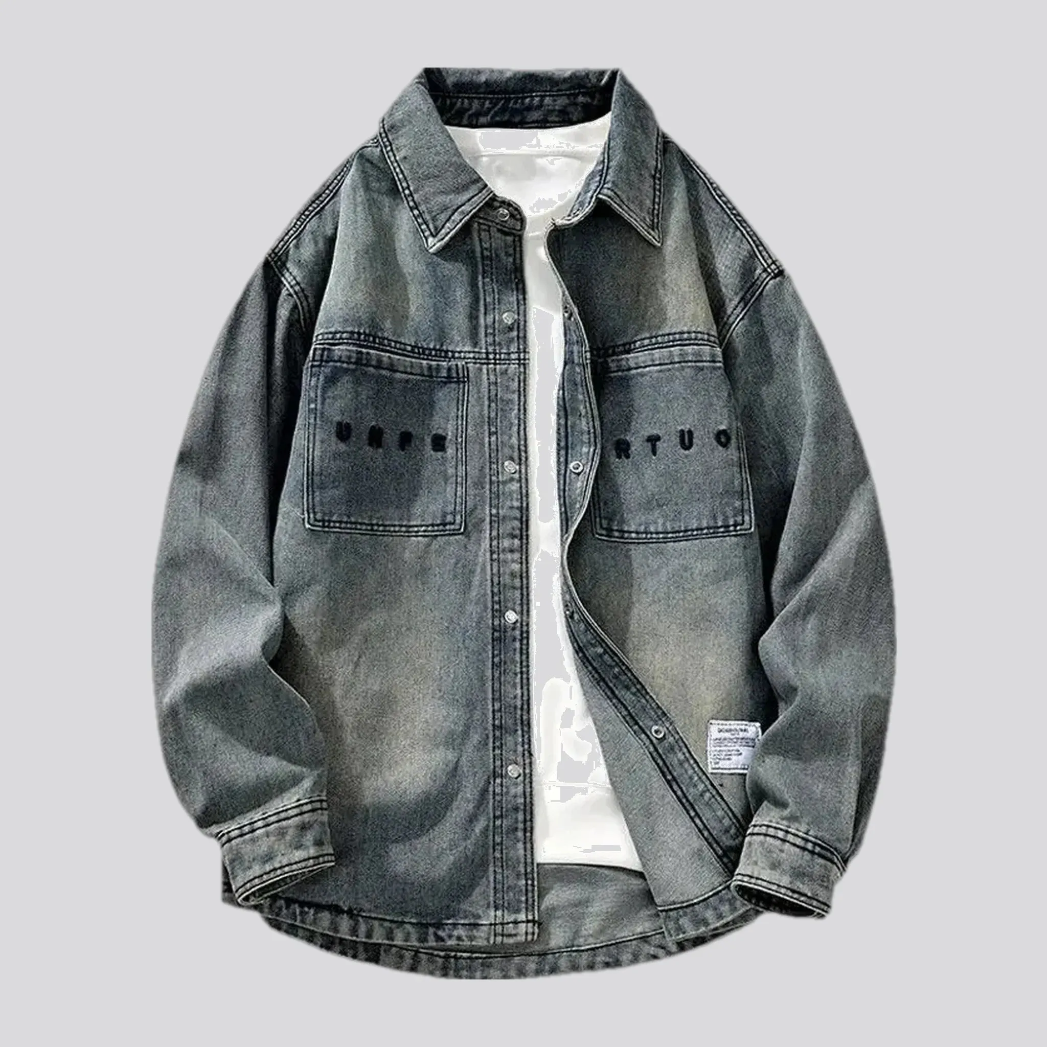 Boho washed out regular fit men's denim jacket
