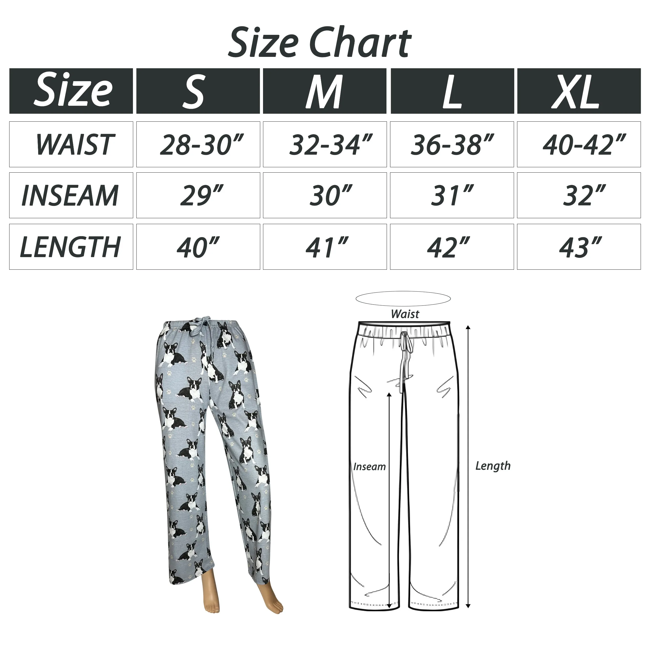 Boston Terrier Pajama Bottoms - Unisex Cotton Blend PJs