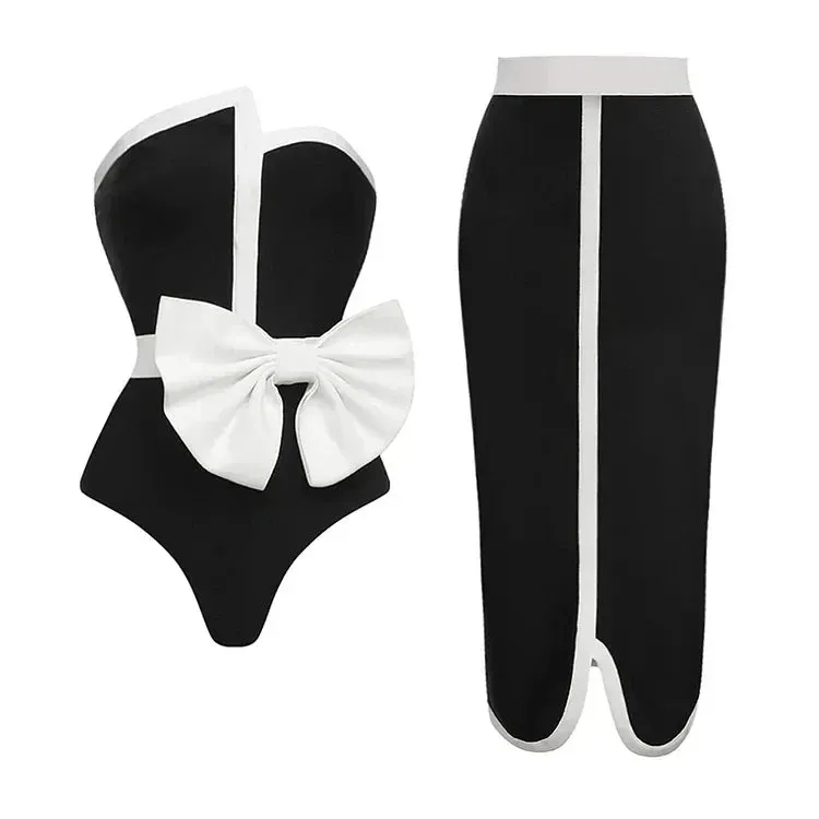 Bow Tie  and Skirt Swimwear Set