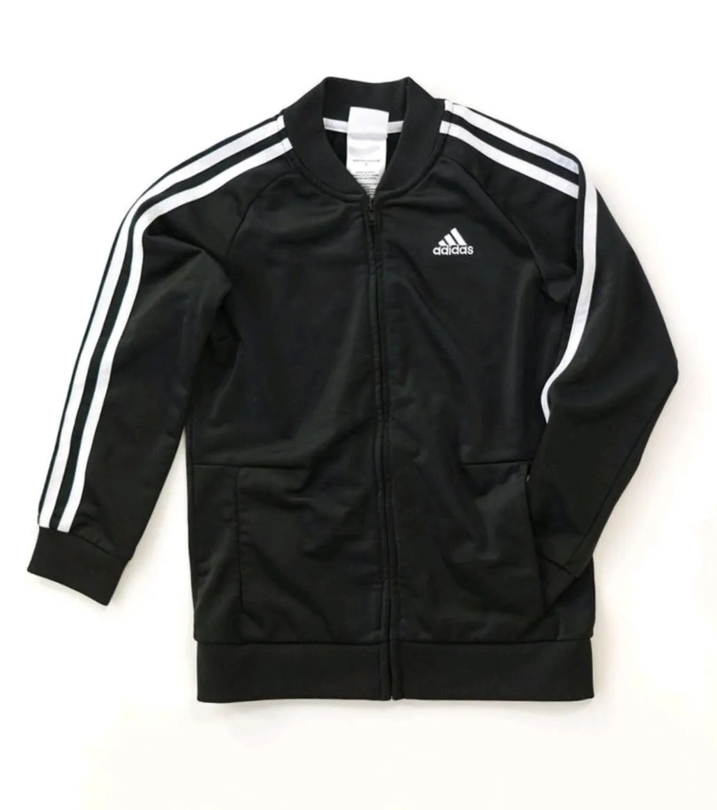 BOY SIZE 7 YEARS - ADIDAS, Black & White Athletic Jacket EUC B3