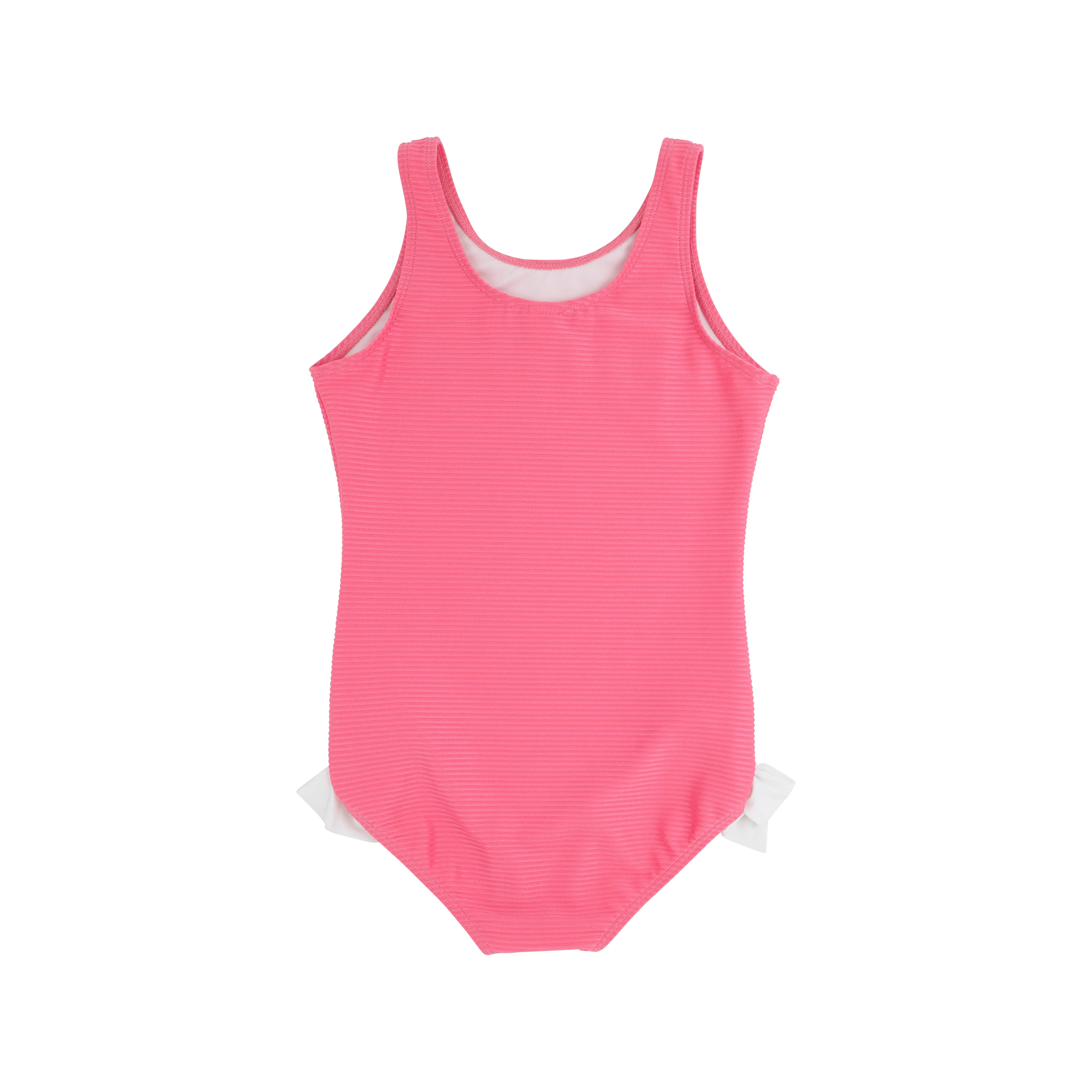 Bradenton Beach Bathing Suit (Ribbed) - Romany Rose with Worth Avenue White Bows