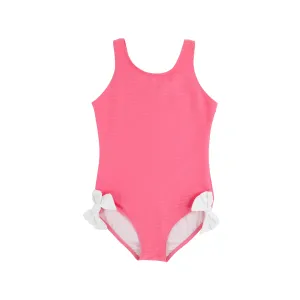 Bradenton Beach Bathing Suit (Ribbed) - Romany Rose with Worth Avenue White Bows