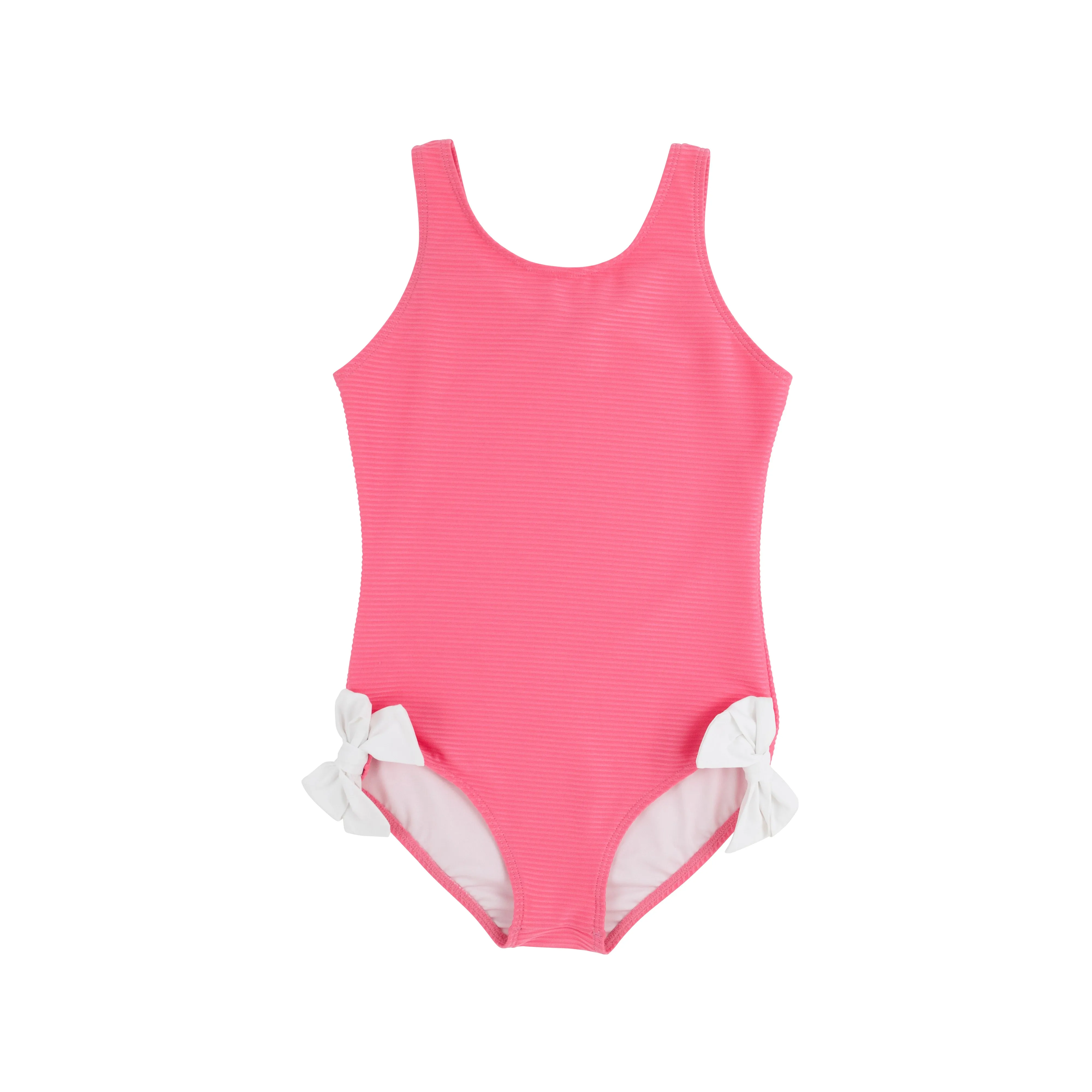 Bradenton Beach Bathing Suit (Ribbed) - Romany Rose with Worth Avenue White Bows