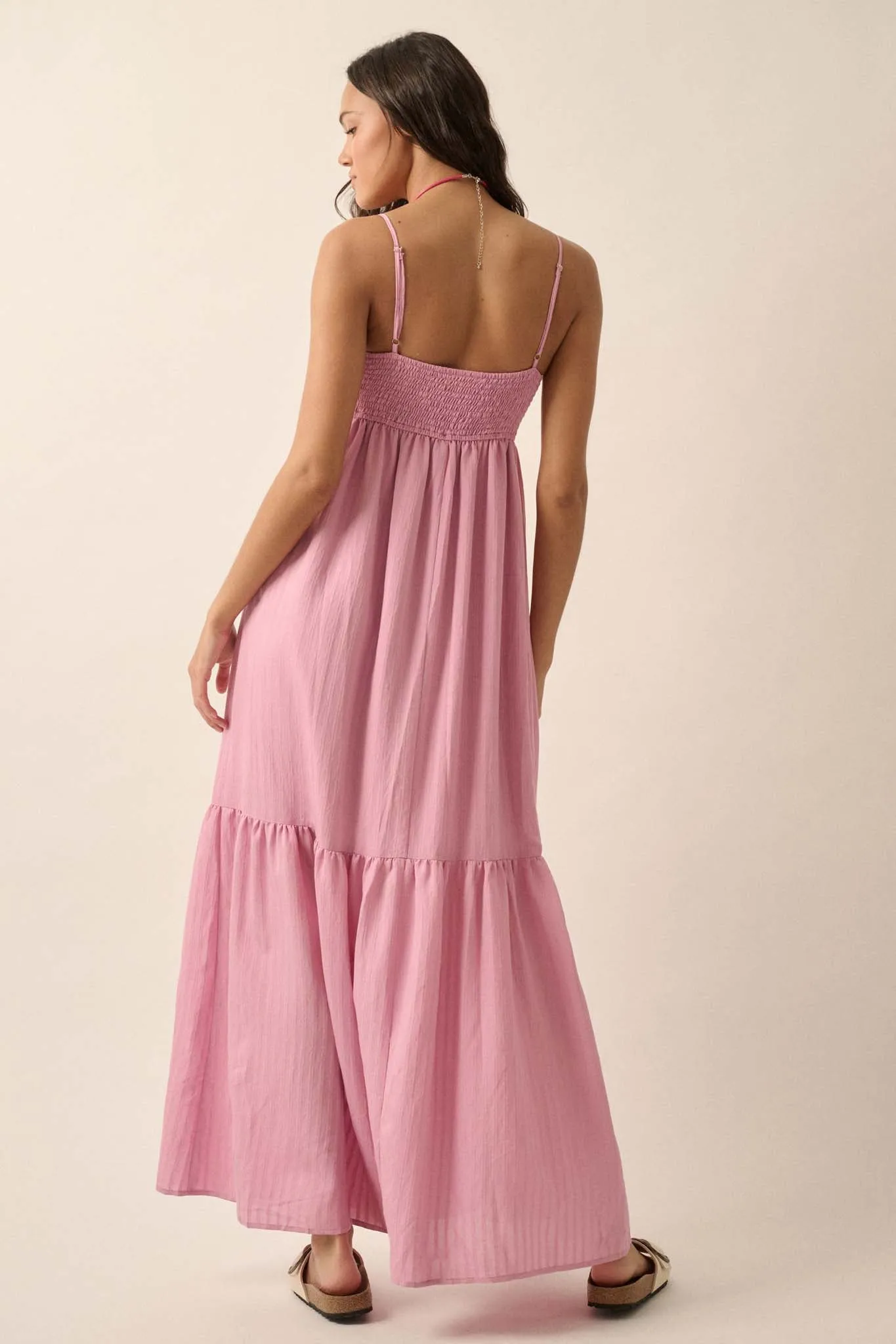 Breezing Through Textured Stripe Maxi Sundress
