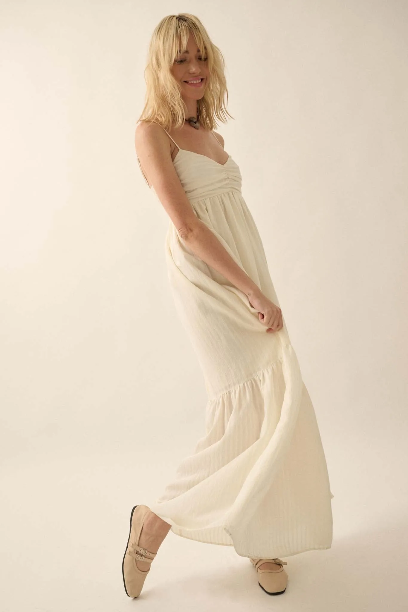 Breezing Through Textured Stripe Maxi Sundress