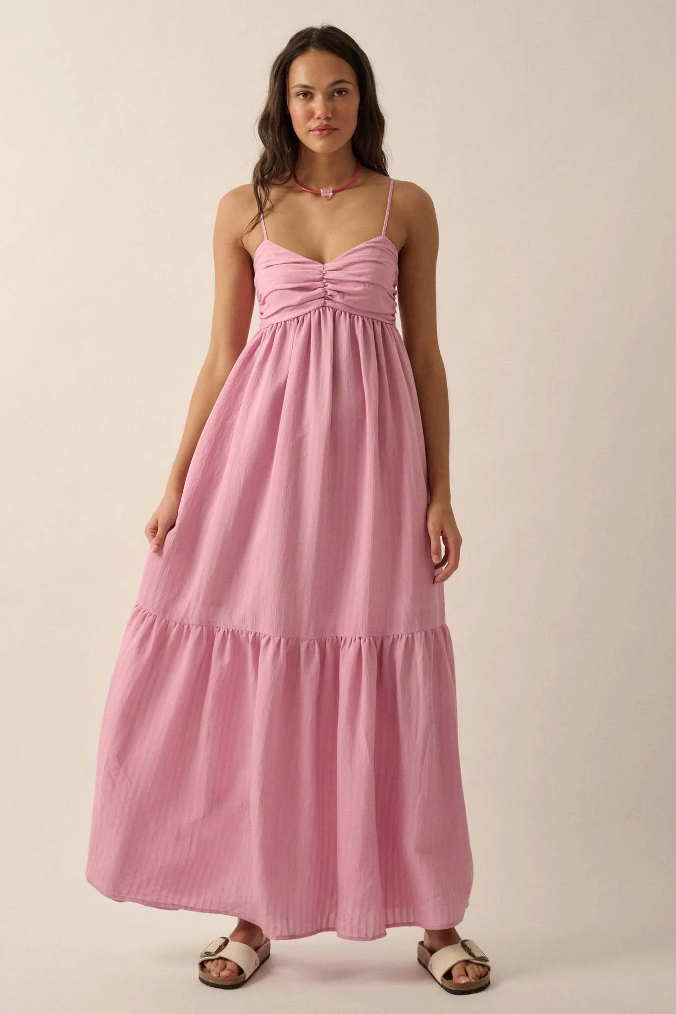 Breezing Through Textured Stripe Maxi Sundress