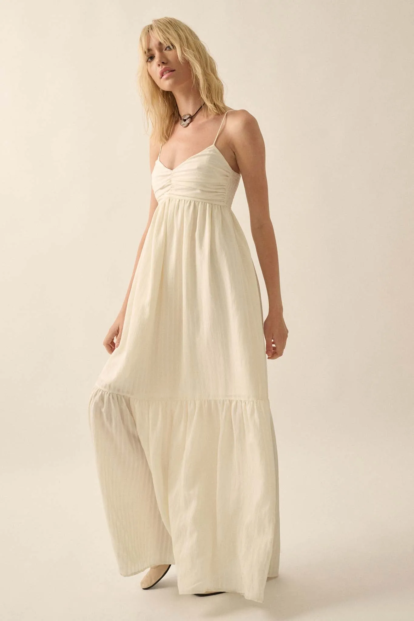 Breezing Through Textured Stripe Maxi Sundress