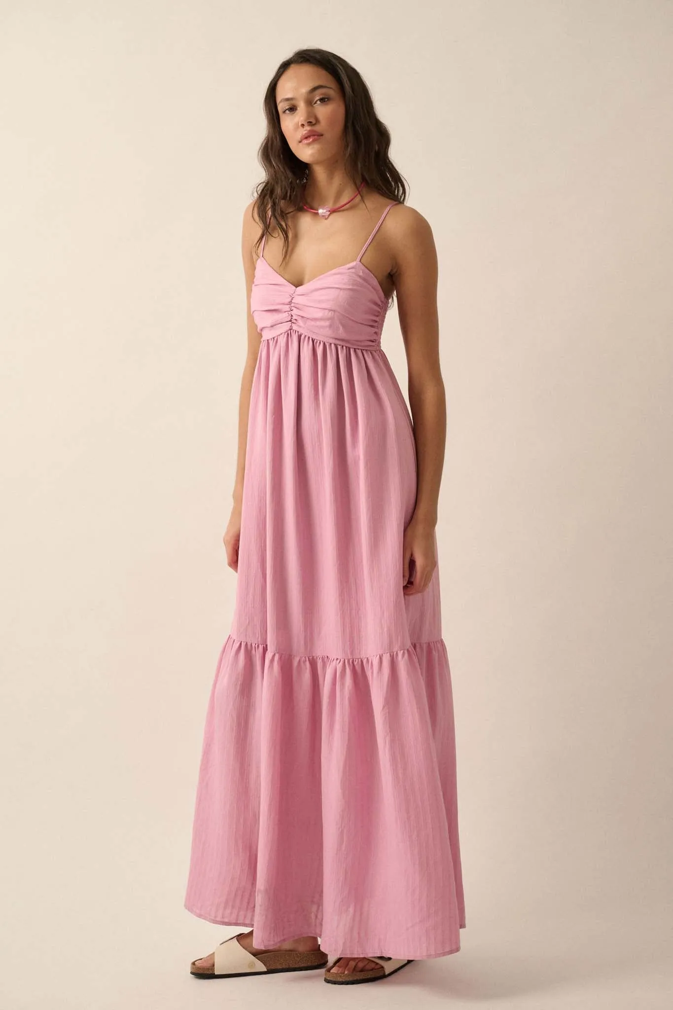 Breezing Through Textured Stripe Maxi Sundress