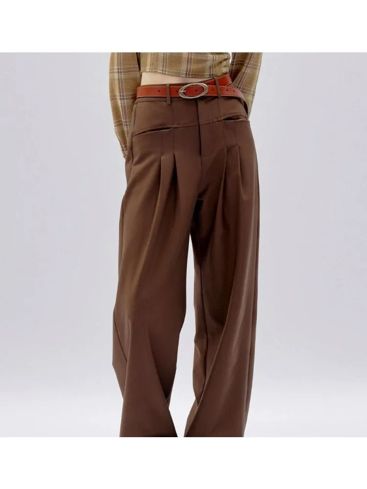 Brown Casual Straight Pants