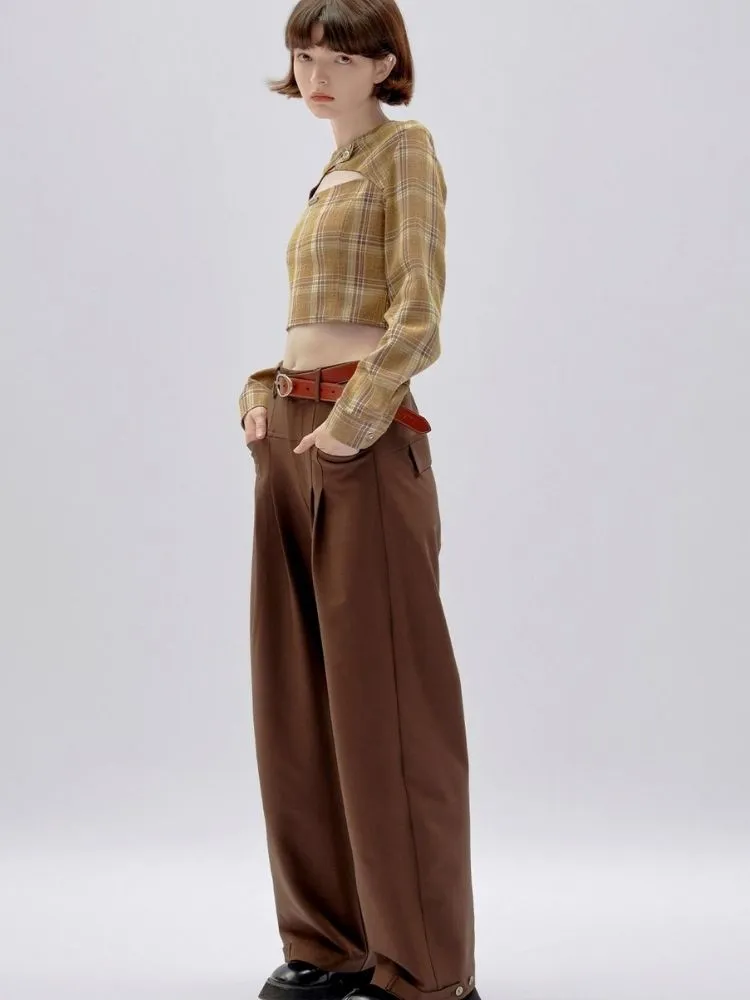 Brown Casual Straight Pants