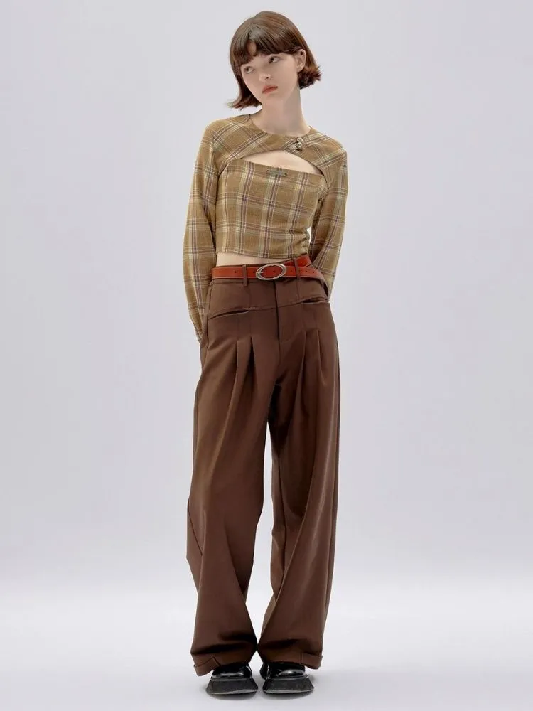 Brown Casual Straight Pants