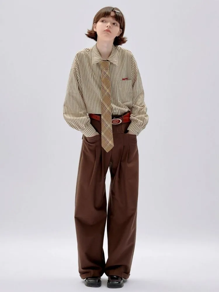 Brown Casual Straight Pants