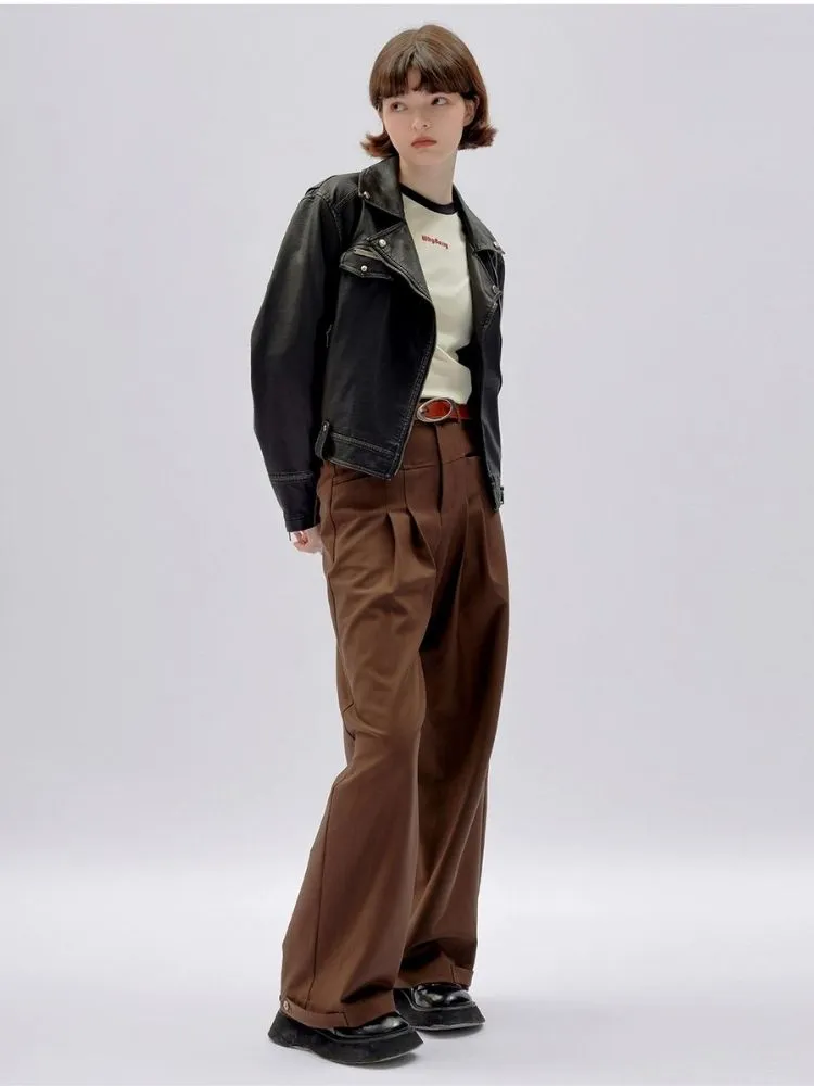 Brown Casual Straight Pants