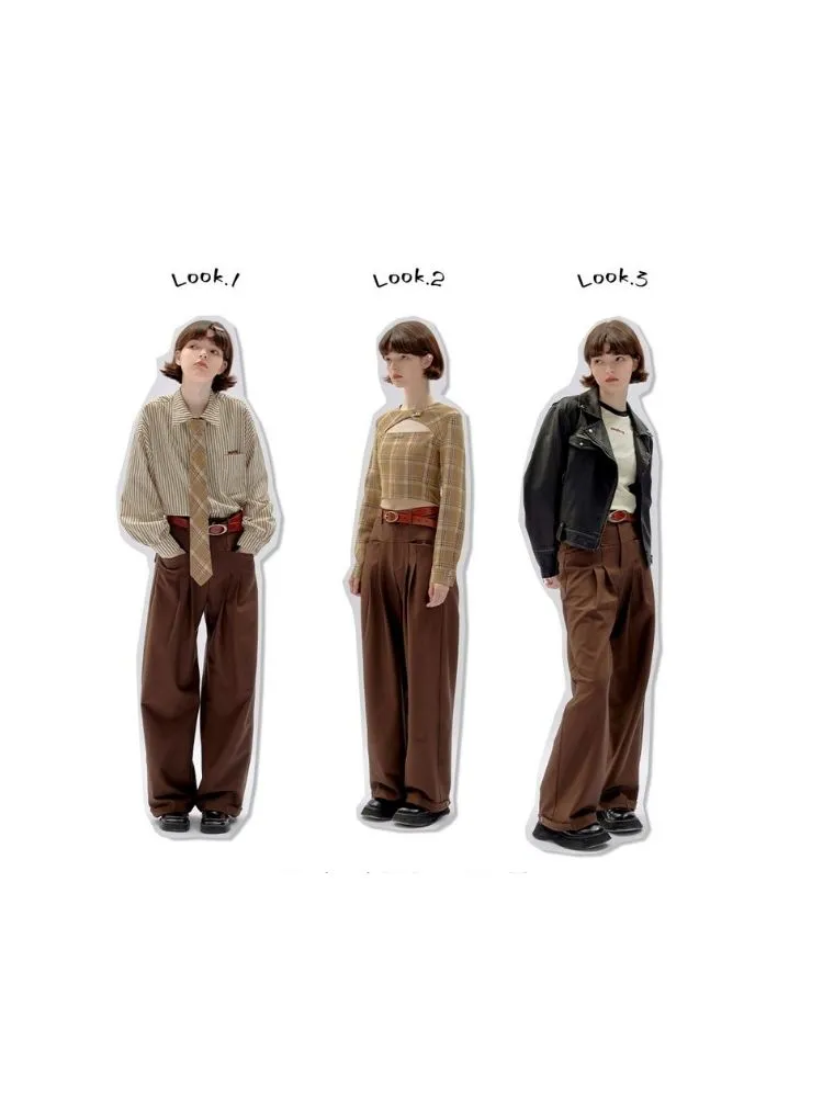 Brown Casual Straight Pants