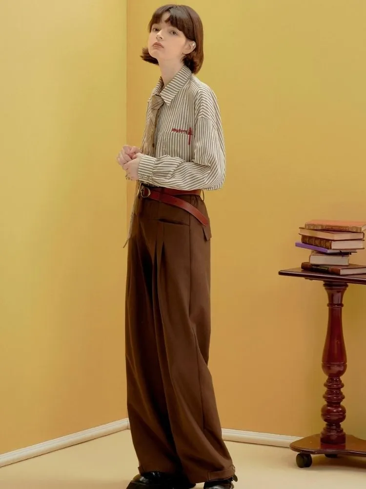 Brown Casual Straight Pants