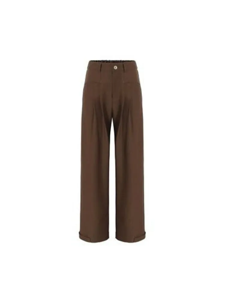 Brown Casual Straight Pants