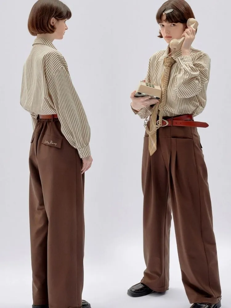 Brown Casual Straight Pants