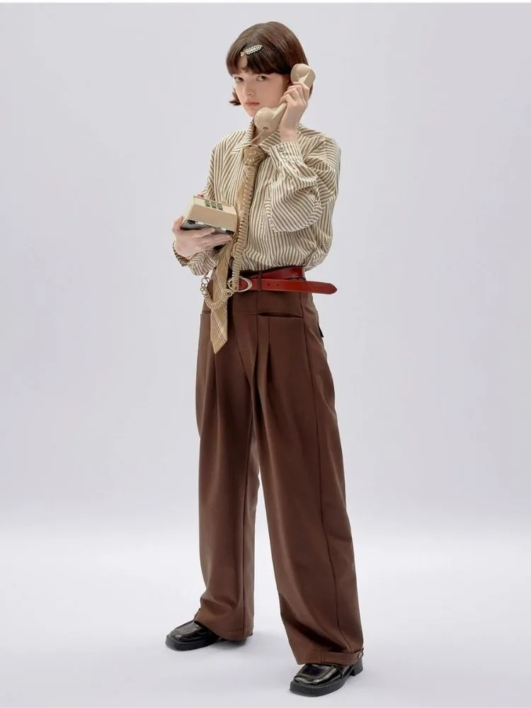 Brown Casual Straight Pants