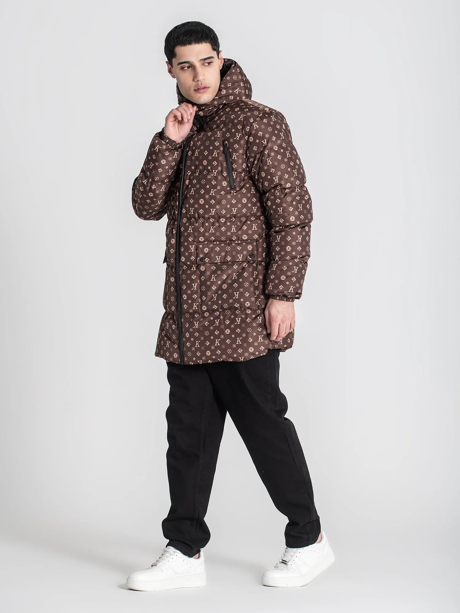 Brown Logomania Puffer Coat