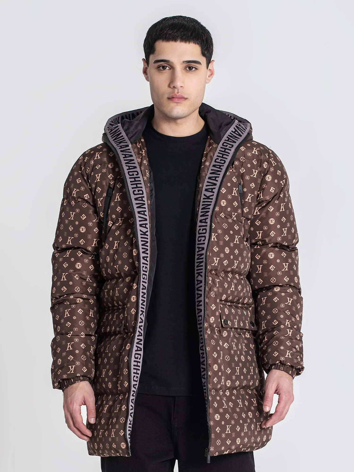Brown Logomania Puffer Coat