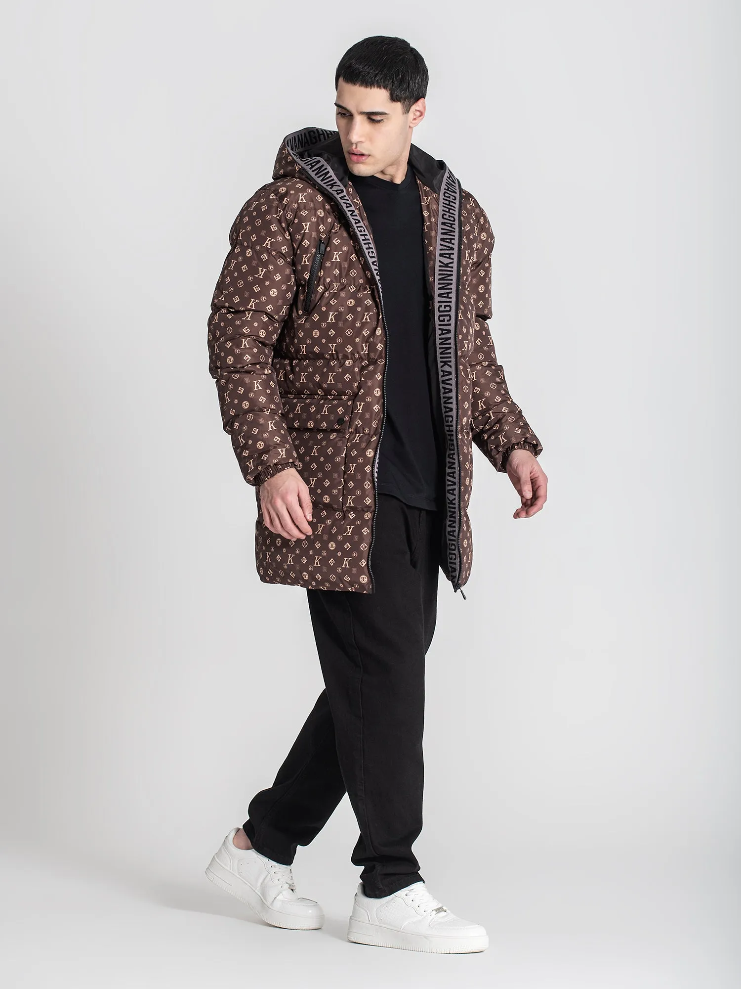 Brown Logomania Puffer Coat