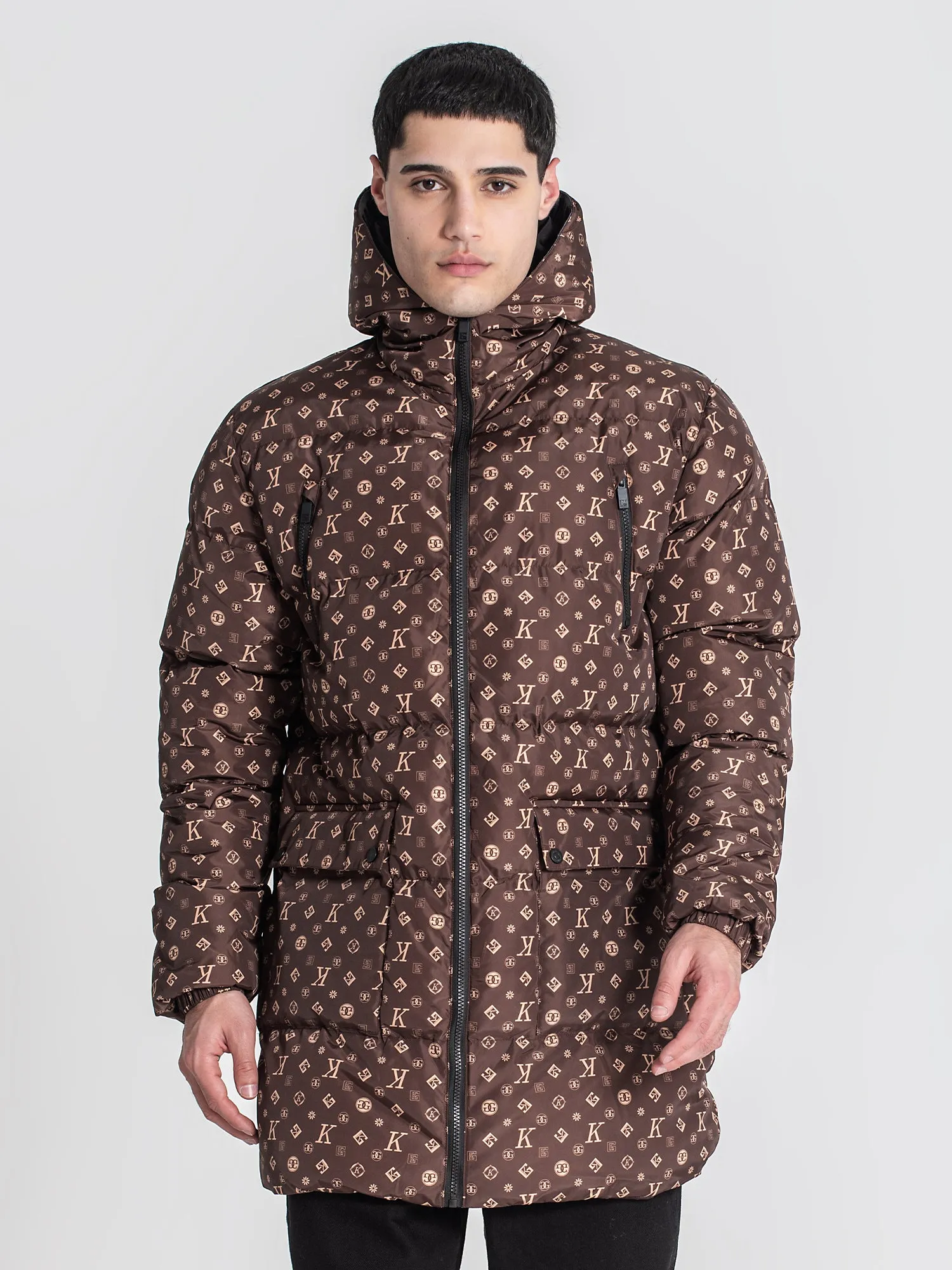 Brown Logomania Puffer Coat